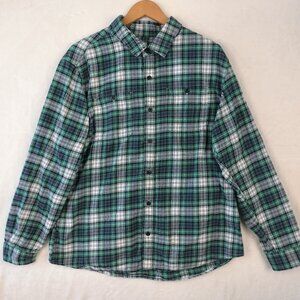 LL Bean Mens Wicked Soft Flannel Shirt Size L Slightly Fitted Green Plaid 513825